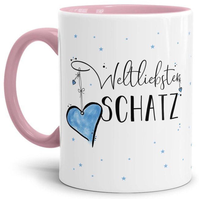 Diese Tasse aus hochwertiger Keramik mit Spruch - Weltliebster Schatz - Innen & Henkel Rosa - ist ein tolles Geschenk zum Geburtstag und eine...