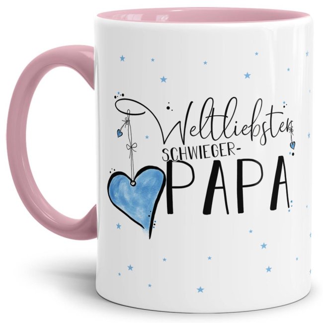 Diese Tasse aus hochwertiger Keramik mit Spruch - Weltliebster Schwiegerpapa - Innen & Henkel Rosa - ist ein tolles Geschenk zum Geburtstag und...