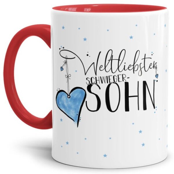 Diese Tasse aus hochwertiger Keramik mit Spruch - Weltliebster Schwiegersohn - Innen & Henkel Rot - ist ein tolles Geschenk zum Geburtstag und eine...