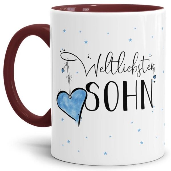 Diese Tasse aus hochwertiger Keramik mit Spruch - Weltliebster Sohn - Innen & Henkel Weinrot - ist ein tolles Geschenk zum Geburtstag und eine...