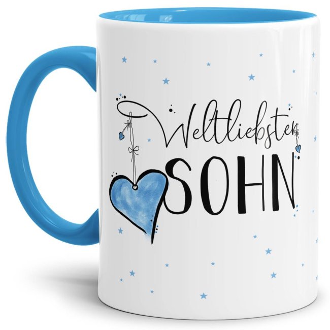 Diese Tasse aus hochwertiger Keramik mit Spruch - Weltliebster Sohn - Innen & Henkel Hellblau - ist ein tolles Geschenk zum Geburtstag und eine...