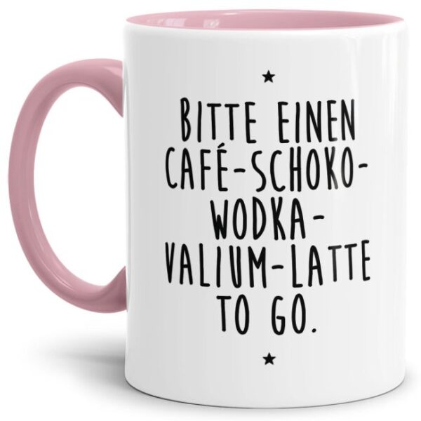 - Bitte einen Café to go - Unsere rosane Keramik-Tasse passt in jede Lebenslage und zu jeder Situation. Ob als Bürotasse mit lustigem Spruch