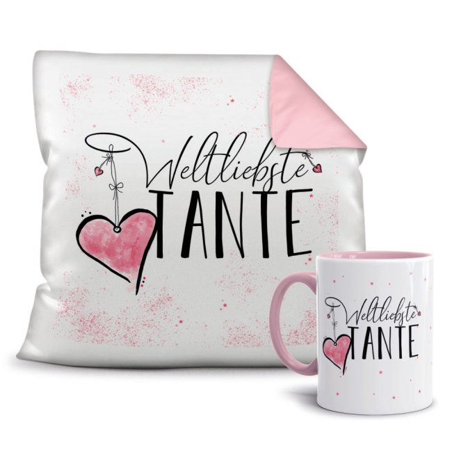 Dieses süße Geschenk-Set besteht aus einer Tasse und einem passenden Kissen mit Spruch - Weltliebste Tante - Kissen und Tasse Rosa. Das Set ist ein...