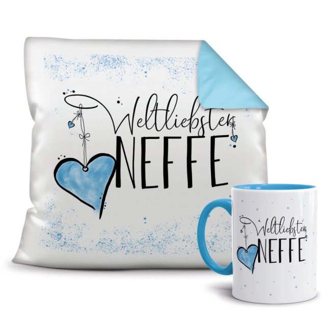 Dieses süße Geschenk-Set besteht aus einer Tasse und einem passenden Kissen mit Spruch - Weltliebster Neffe - Kissen und Tasse Hellbau. Das Set ist...