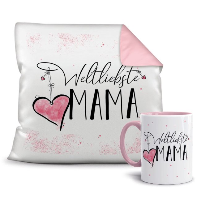 Dieses süße Geschenk-Set besteht aus einer Tasse und einem passenden Kissen mit Spruch - Weltliebste Mama - Kissen und Tasse Rosa. Das Set ist ein...