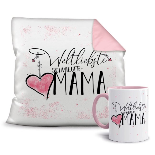 Dieses süße Geschenk-Set besteht aus einer Tasse und einem passenden Kissen mit Spruch - Weltliebste Schwiegermama - Kissen und Tasse Rosa. Das Set...