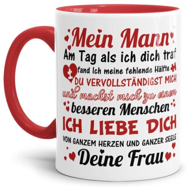 Diese hochwertige Keramiktasse mit liebevollem Spruch zum Thema Liebe ist ein besonderes Geschenk für den Partner zur Hochzeit