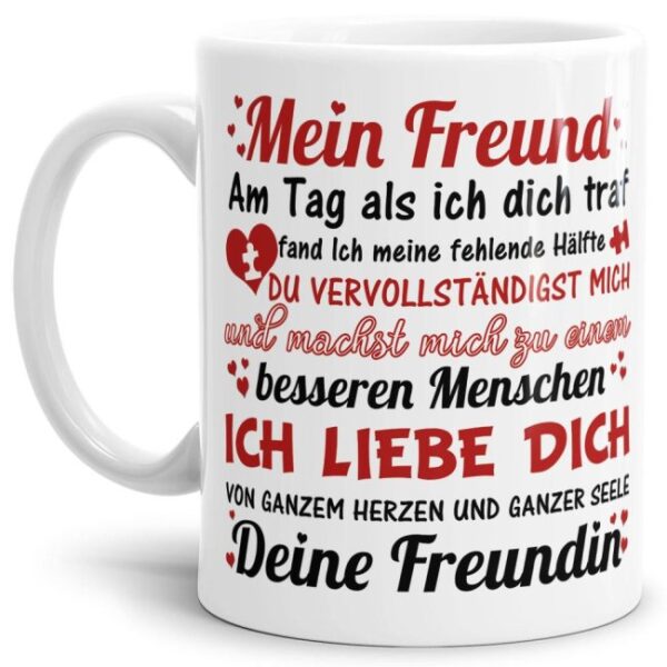 Diese hochwertige Keramiktasse mit liebevollem Spruch zum Thema Liebe ist ein besonderes Geschenk für den Partner zur Hochzeit