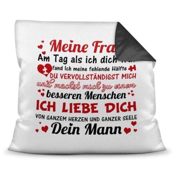 Dieses hochwertige Kissen mit liebevollem Spruch zum Thema Liebe ist ein besonderes Geschenk für den Partner zur Hochzeit