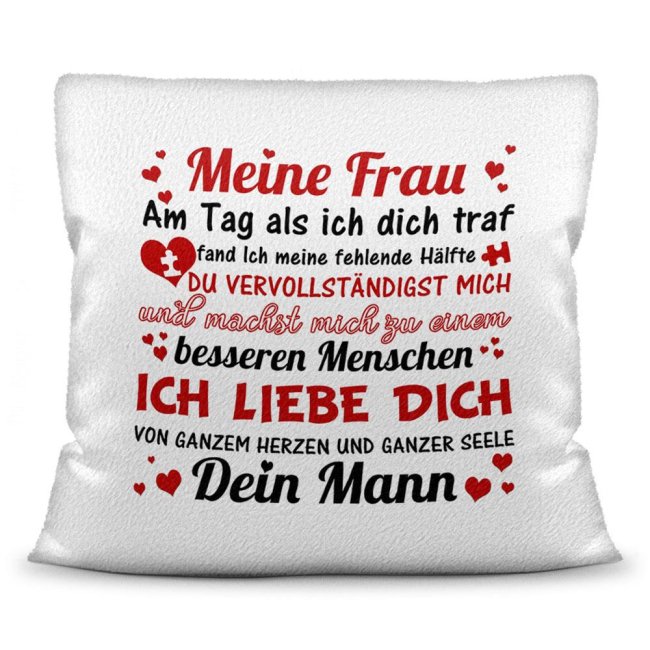 Dieses hochwertige Kissen mit liebevollem Spruch zum Thema Liebe ist ein besonderes Geschenk für den Partner zur Hochzeit