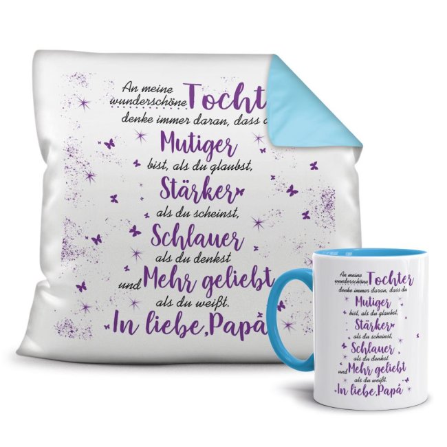 Unser persönliches Geschenk-Set bestehend aus einer Tasse und einem passenden Kissen mit Spruch - Geschenk-Set - Vater für Tochter - Kissen und...