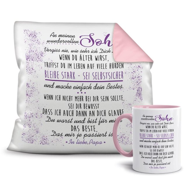 Unser persönliches Geschenk-Set bestehend aus einer Tasse und einem passenden Kissen mit Spruch - Geschenk-Set - Vater für Sohn - Kissen und Tasse...