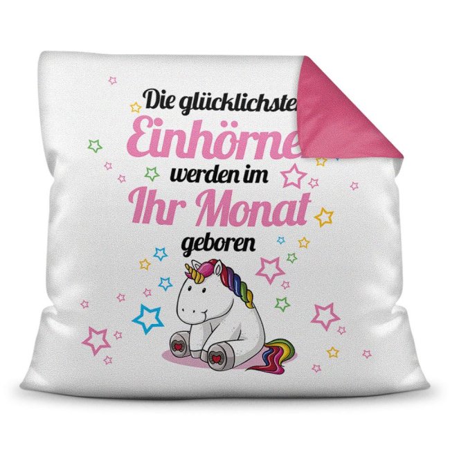 Einhornkissen zum Geburtstag - Glückliches Einhorn - Gib einfach den Wunschmonat des Geburtstagskindes an und fertig ist ein originelles...