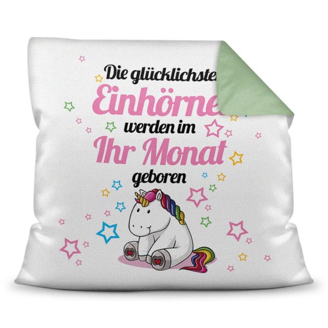 Einhornkissen zum Geburtstag - Glückliches Einhorn - Gib einfach den Wunschmonat des Geburtstagskindes an und fertig ist ein originelles...