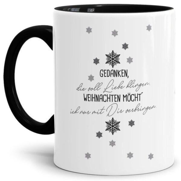 Tasse mit Weihnachtsmotiv und Schriftzug - Gedanken die voll Liebe klingen - liebevoll gestaltet - ein nettes