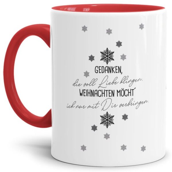 Tasse mit Weihnachtsmotiv und Schriftzug - Gedanken die voll Liebe klingen - liebevoll gestaltet - ein nettes