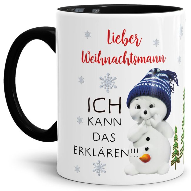 Lustige Weihnachtstasse mit frechem Schneemann und lustigem Spruch - liebevoll gestaltet - ein nettes