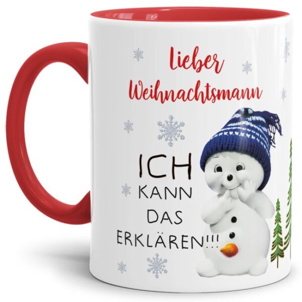 Lustige Weihnachtstasse mit frechem Schneemann und lustigem Spruch - liebevoll gestaltet - ein nettes