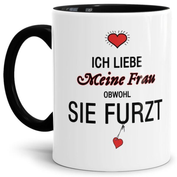 Lustiger Kaffeebecher in Schwarz mit witzigem Furz-Spruch" für alle Frauen