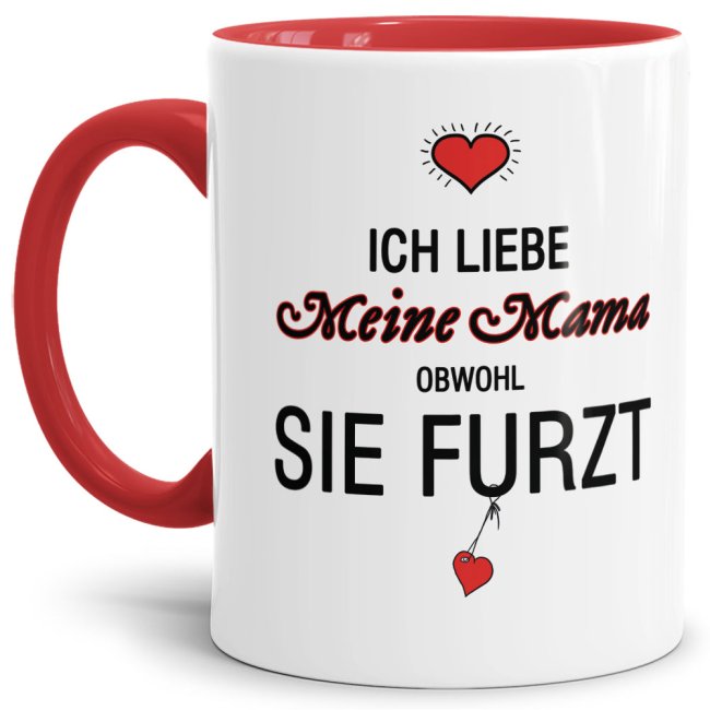 Lustiger Kaffeebecher in Rot mit witzigem Furz-Spruch" für alle Mamas