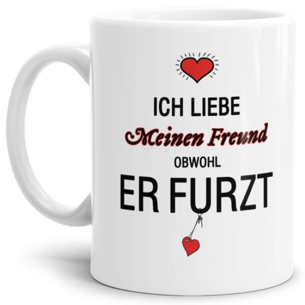 Lustiger Kaffeebecher in Weiß mit witzigem Furz-Spruch" für alle Freunde