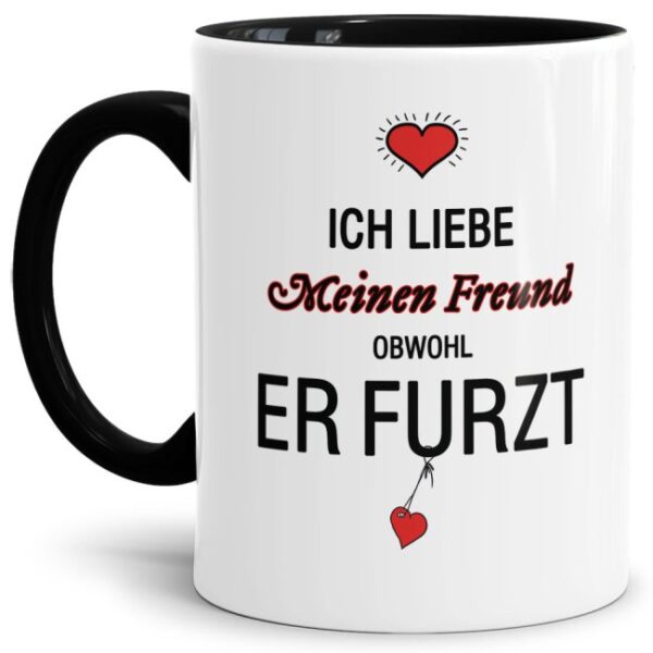 Lustiger Kaffeebecher in Schwarz mit witzigem Furz-Spruch" für alle Freunde