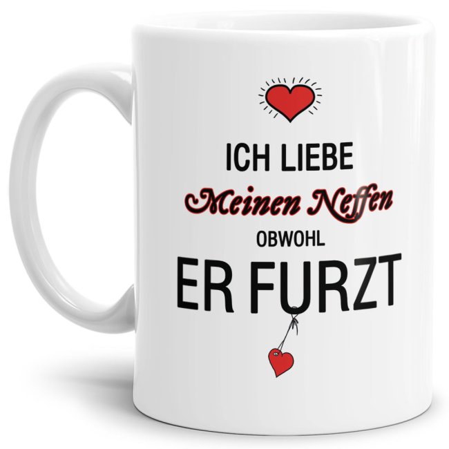 Lustiger Kaffeebecher in Weiß mit witzigem Furz-Spruch" für alle Neffen