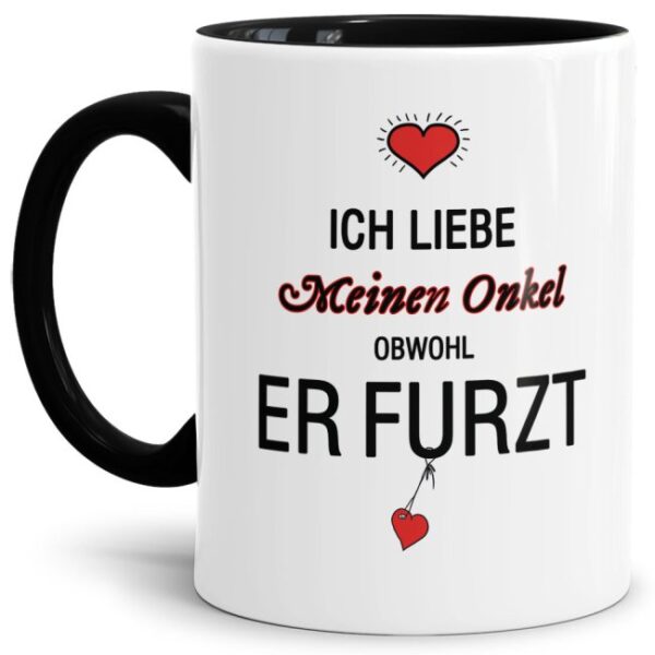 Lustiger Kaffeebecher in Schwarz mit witzigem Furz-Spruch" für alle Onkels