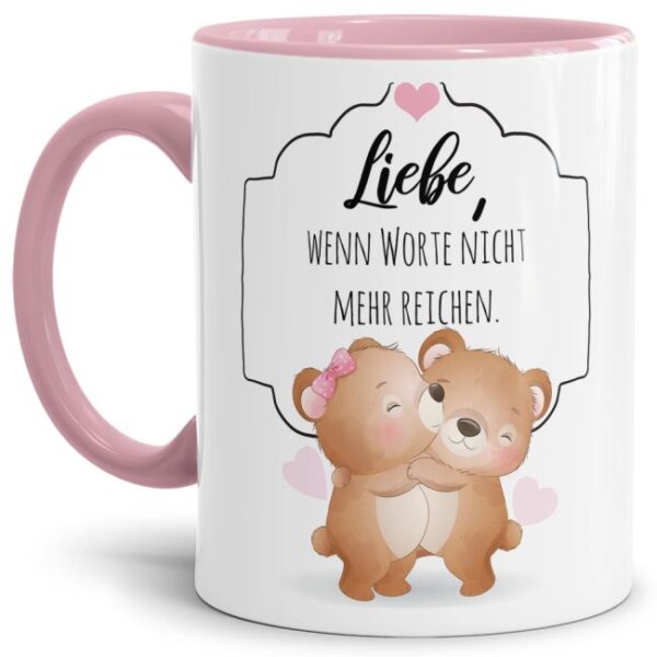 Liebevoll gestaltete Tasse mit Bärchen-Motiv mit rosa Akzent und süßem Spruch - wenn Worte nicht mehr reichen. Die ideale Geschenk-Idee für...