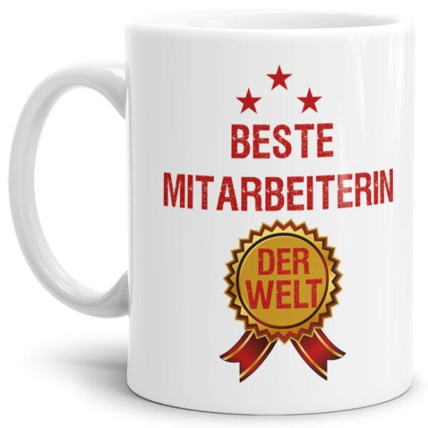 Originelle Spruch-Tasse mit Orden für die beste Mitarbeiterin. Eine besondere Geschenk-Idee zu jeder Gelegenheit - zum Danke sagen für eine...