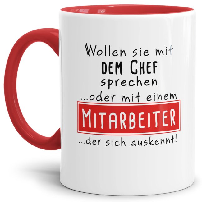 Originelle Spruch-Tasse Chef oder Mitarbeiter". Eine besondere Geschenk-Idee zu jeder Gelegenheit - zum Danke sagen für eine besondere Leistung