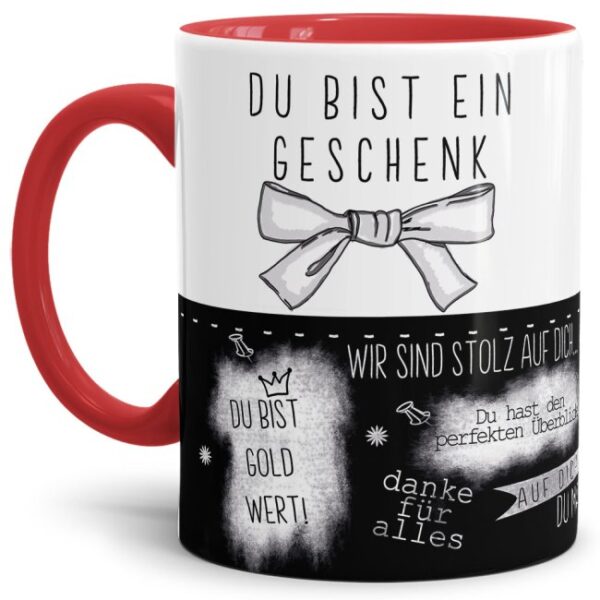 Originelle Spruch-Tasse Du bist ein Geschenk". Eine besondere Geschenk-Idee zu jeder Gelegenheit - zum Danke sagen für eine besondere Leistung