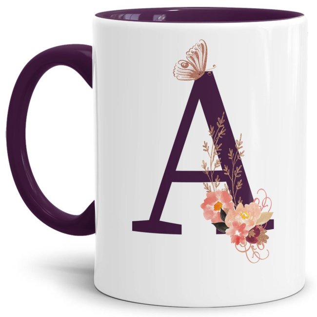 Liebevoll gestaltete Buchstaben-Tasse in Violett - edler Kaffeebecher mit dem Buchstaben A" mit besonderer