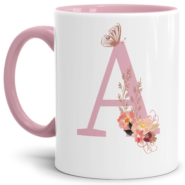 Liebevoll gestaltete Buchstaben-Tasse in Rosa - edler Kaffeebecher mit dem Buchstaben A" mit besonderer