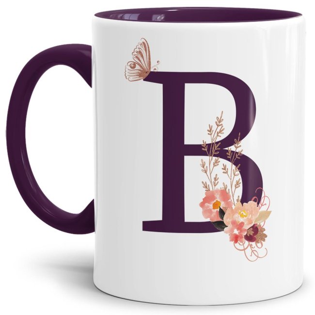 Liebevoll gestaltete Buchstaben-Tasse in Violett - edler Kaffeebecher mit dem Buchstaben B" mit besonderer