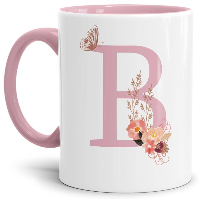 Liebevoll gestaltete Buchstaben-Tasse in Rosa - edler Kaffeebecher mit dem Buchstaben B" mit besonderer