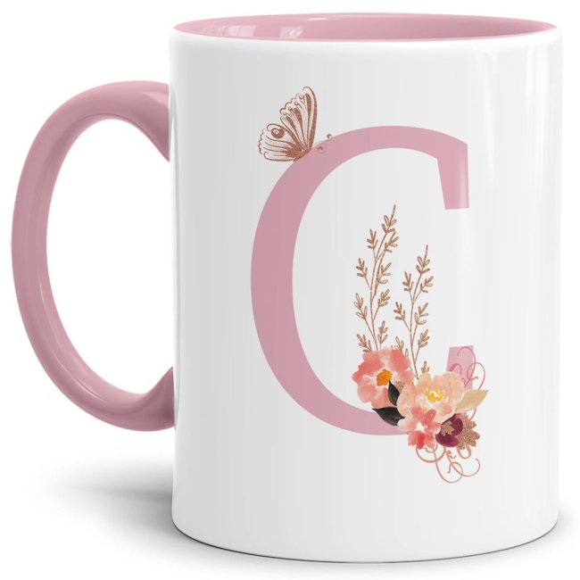 Liebevoll gestaltete Buchstaben-Tasse in Rosa - edler Kaffeebecher mit dem Buchstaben C" mit besonderer