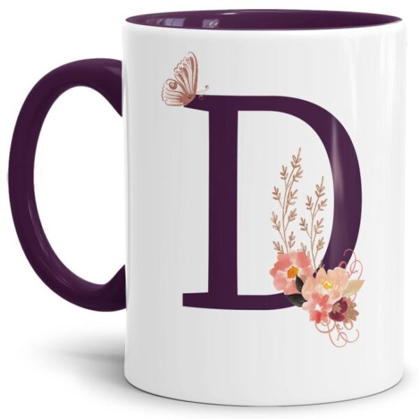 Liebevoll gestaltete Buchstaben-Tasse in Violett - edler Kaffeebecher mit dem Buchstaben D" mit besonderer