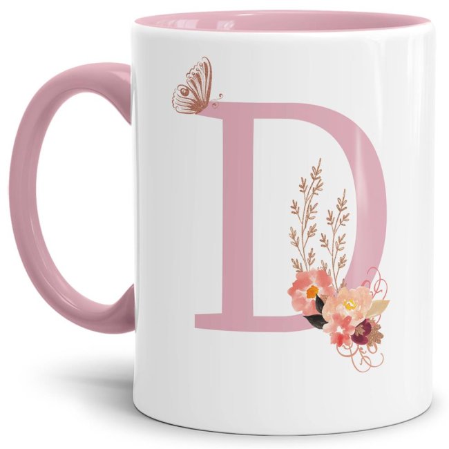 Liebevoll gestaltete Buchstaben-Tasse in Rosa - edler Kaffeebecher mit dem Buchstaben D" mit besonderer