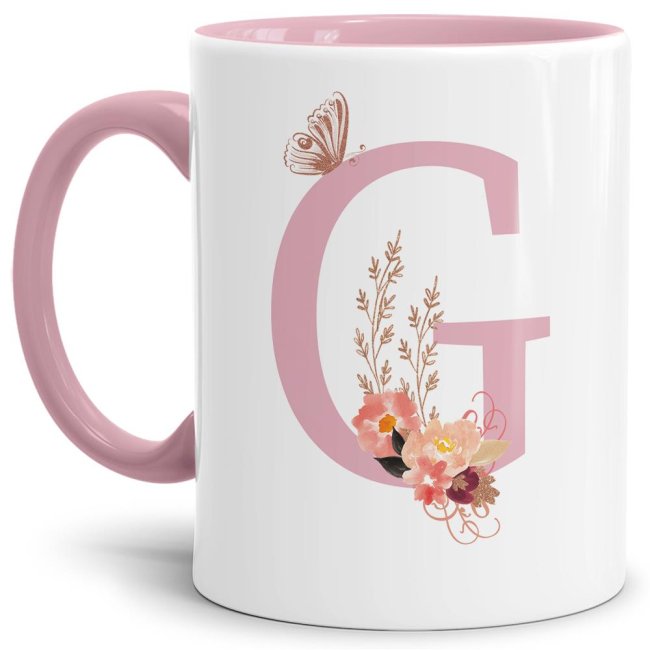 Liebevoll gestaltete Buchstaben-Tasse in Rosa - edler Kaffeebecher mit dem Buchstaben G" mit besonderer