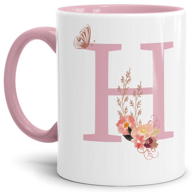 Liebevoll gestaltete Buchstaben-Tasse in Rosa - edler Kaffeebecher mit dem Buchstaben H" mit besonderer