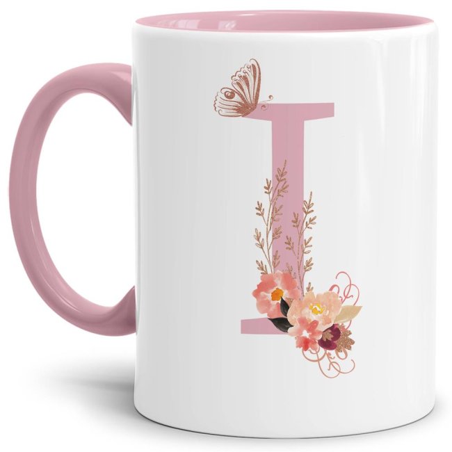 Liebevoll gestaltete Buchstaben-Tasse in Rosa - edler Kaffeebecher mit dem Buchstaben I" mit besonderer