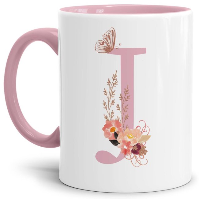 Liebevoll gestaltete Buchstaben-Tasse in Rosa - edler Kaffeebecher mit dem Buchstaben J" mit besonderer