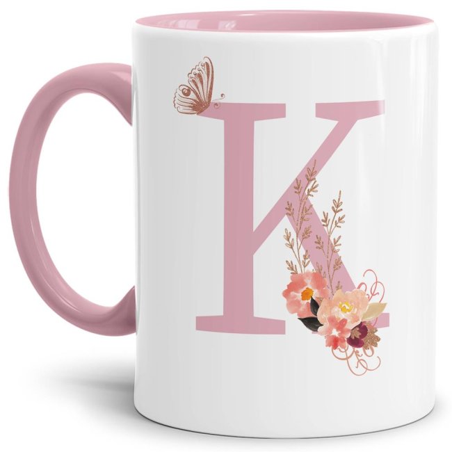 Liebevoll gestaltete Buchstaben-Tasse in Rosa - edler Kaffeebecher mit dem Buchstaben K" mit besonderer