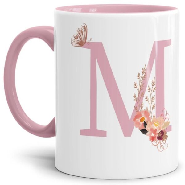 Liebevoll gestaltete Buchstaben-Tasse in Rosa - edler Kaffeebecher mit dem Buchstaben M" mit besonderer