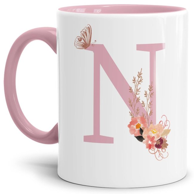 Liebevoll gestaltete Buchstaben-Tasse in Rosa - edler Kaffeebecher mit dem Buchstaben N" mit besonderer