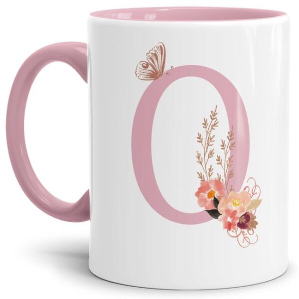 Liebevoll gestaltete Buchstaben-Tasse in Rosa - edler Kaffeebecher mit dem Buchstaben O" mit besonderer