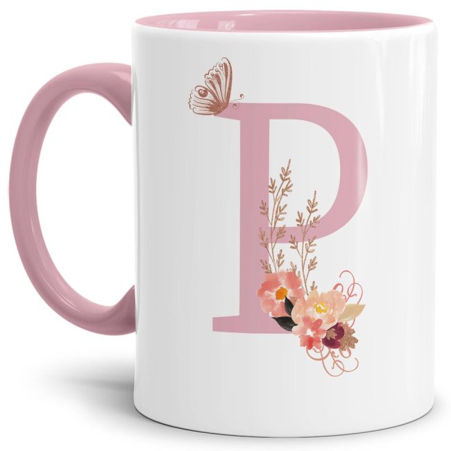 Liebevoll gestaltete Buchstaben-Tasse in Rosa - edler Kaffeebecher mit dem Buchstaben P" mit besonderer