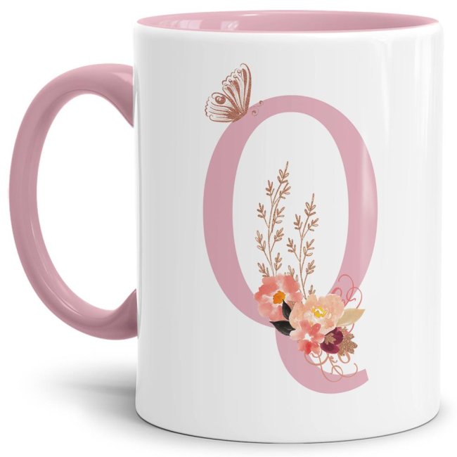 Liebevoll gestaltete Buchstaben-Tasse in Rosa - edler Kaffeebecher mit dem Buchstaben Q" mit besonderer