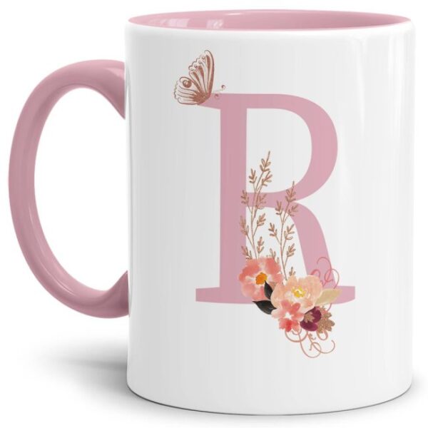 Liebevoll gestaltete Buchstaben-Tasse in Rosa - edler Kaffeebecher mit dem Buchstaben R" mit besonderer